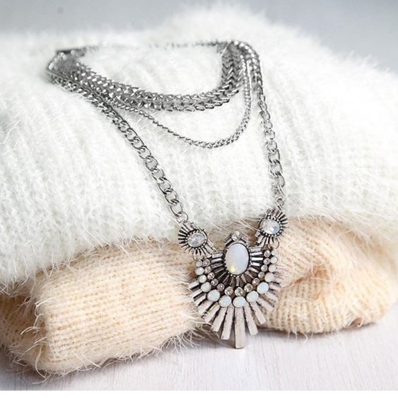 hwl boutique Jewelry - Silver Opal Statement Necklace